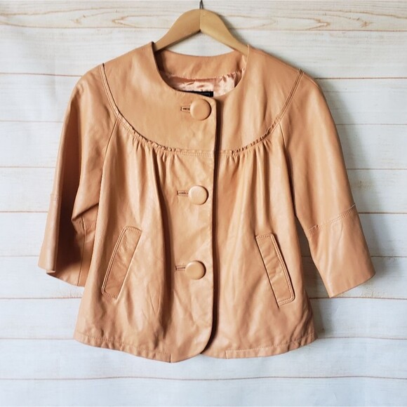 Vintage Jerry Lewis Leather Cropped Round Neck Button Front Jacket Women's Small - Picture 1 of 16